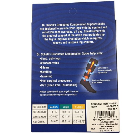 Dr. Scholls Graduated Compression Support Socks For Men Medium Navy 15-20 mmHg C - Picture 2 of 2
